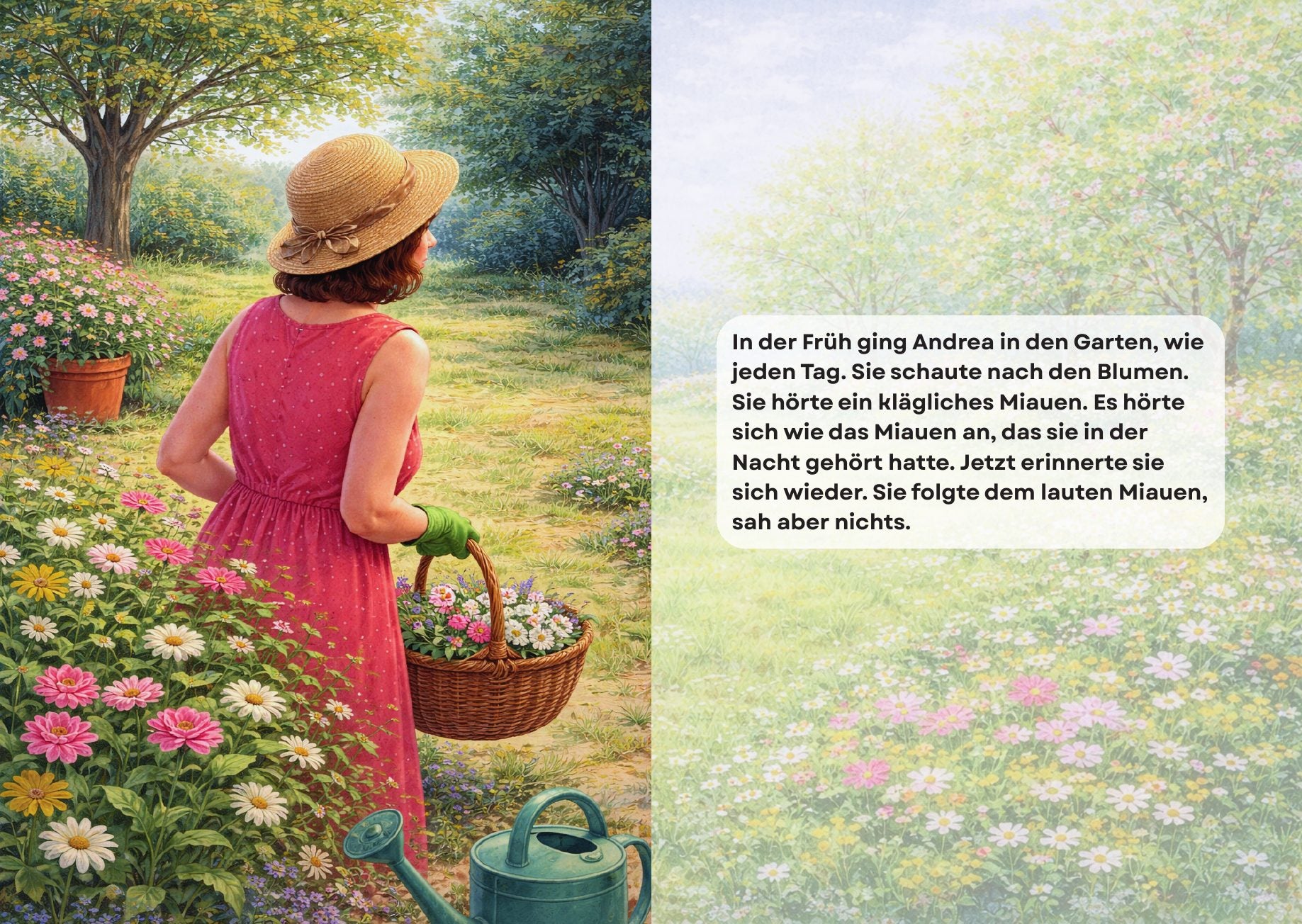 Andrea sucht im Garten nach dem Miauen