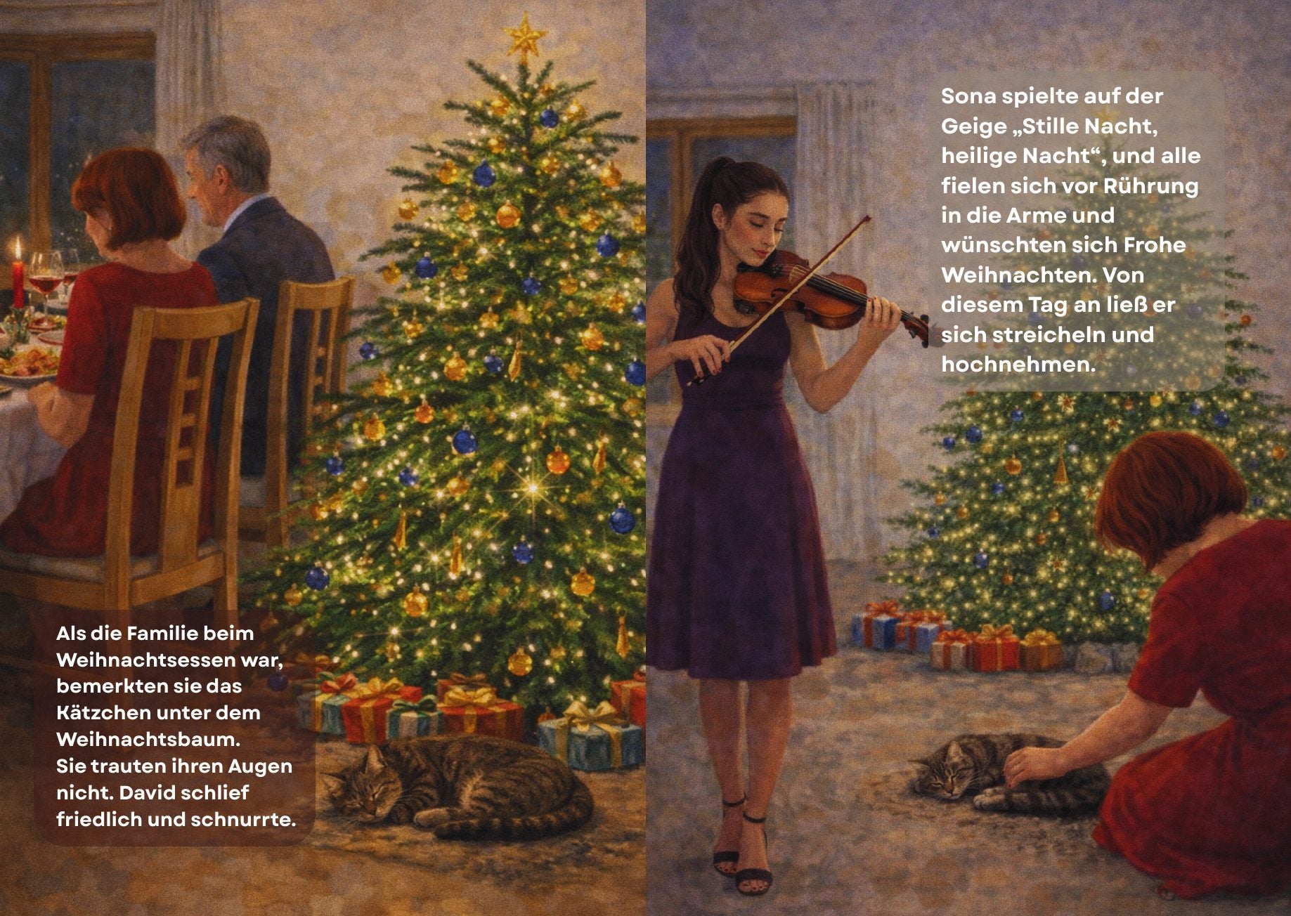 Weihnachten: Sona spielt Geige, David wird gestreichelt